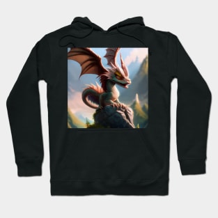 Baby Gold Dragon with Pink Wings on a Rock Hoodie